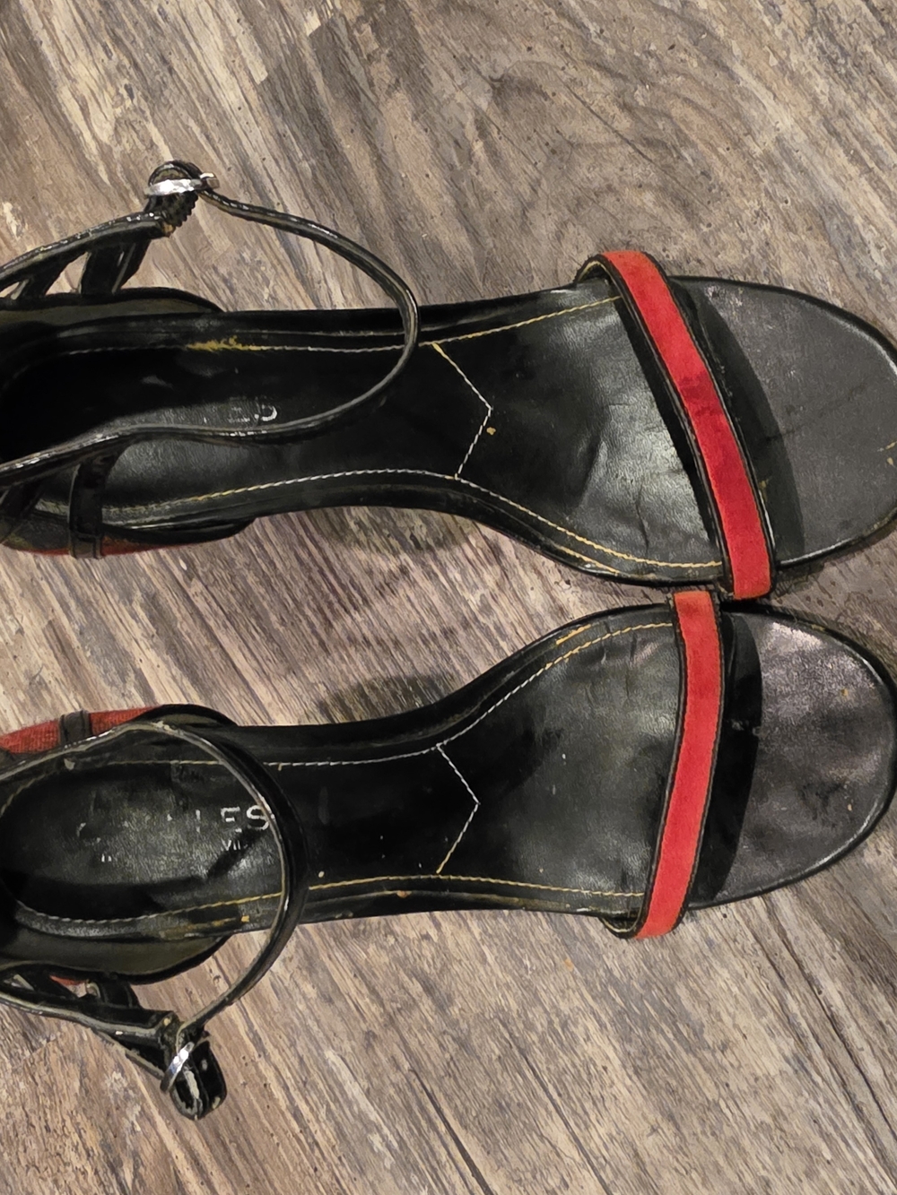 Charles David Black Sandal with Red Strap Accent